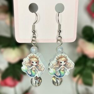 Kawaii Wooden Mermaid Beaded Handmade Earrings